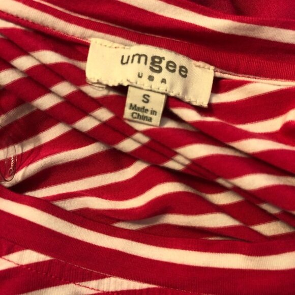 Umgee pink and white striped top raw fringe hem size small - Picture 9 of 10